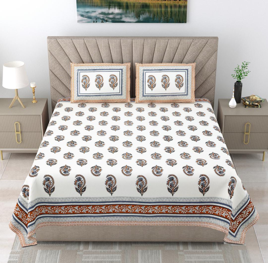 Elegant Heritage Paisley Printed King Size Bedsheet