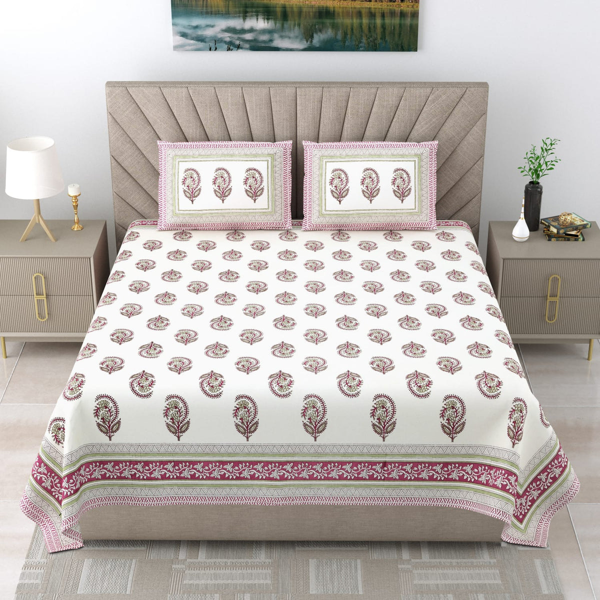 Royal Rajasthani Premium Paisley Heritage Printed Queen Size Bedsheet