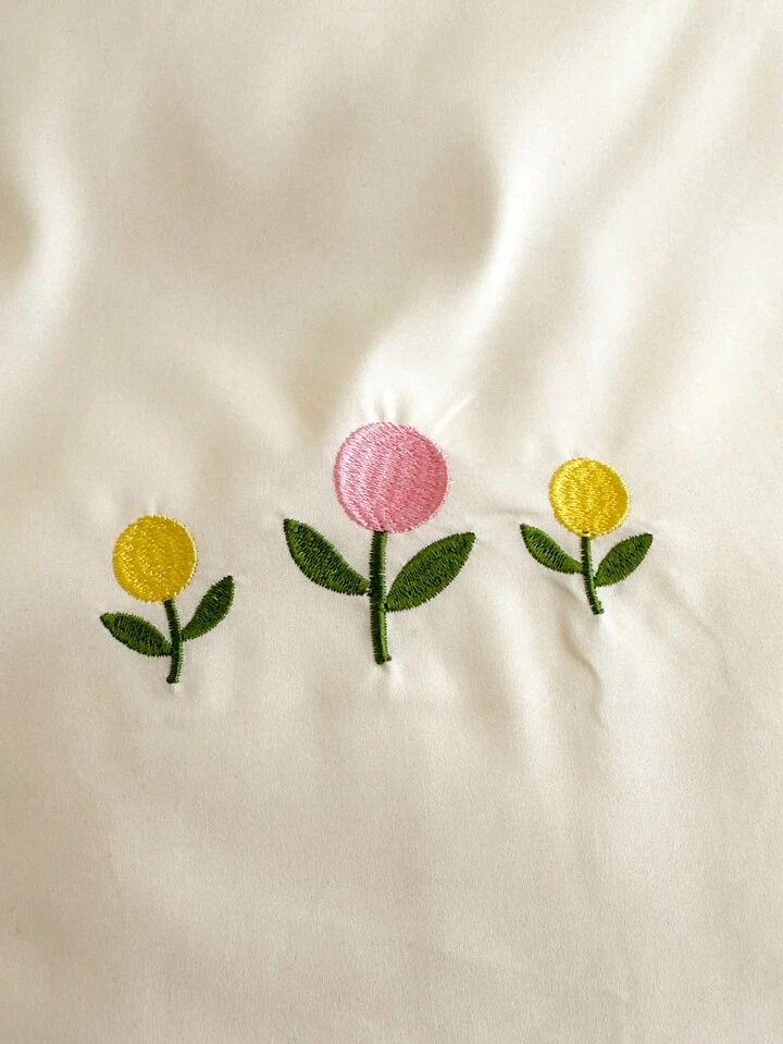 Floral Bloom Pure Cotton King-Size Floral Embroidered Bedsheet Set