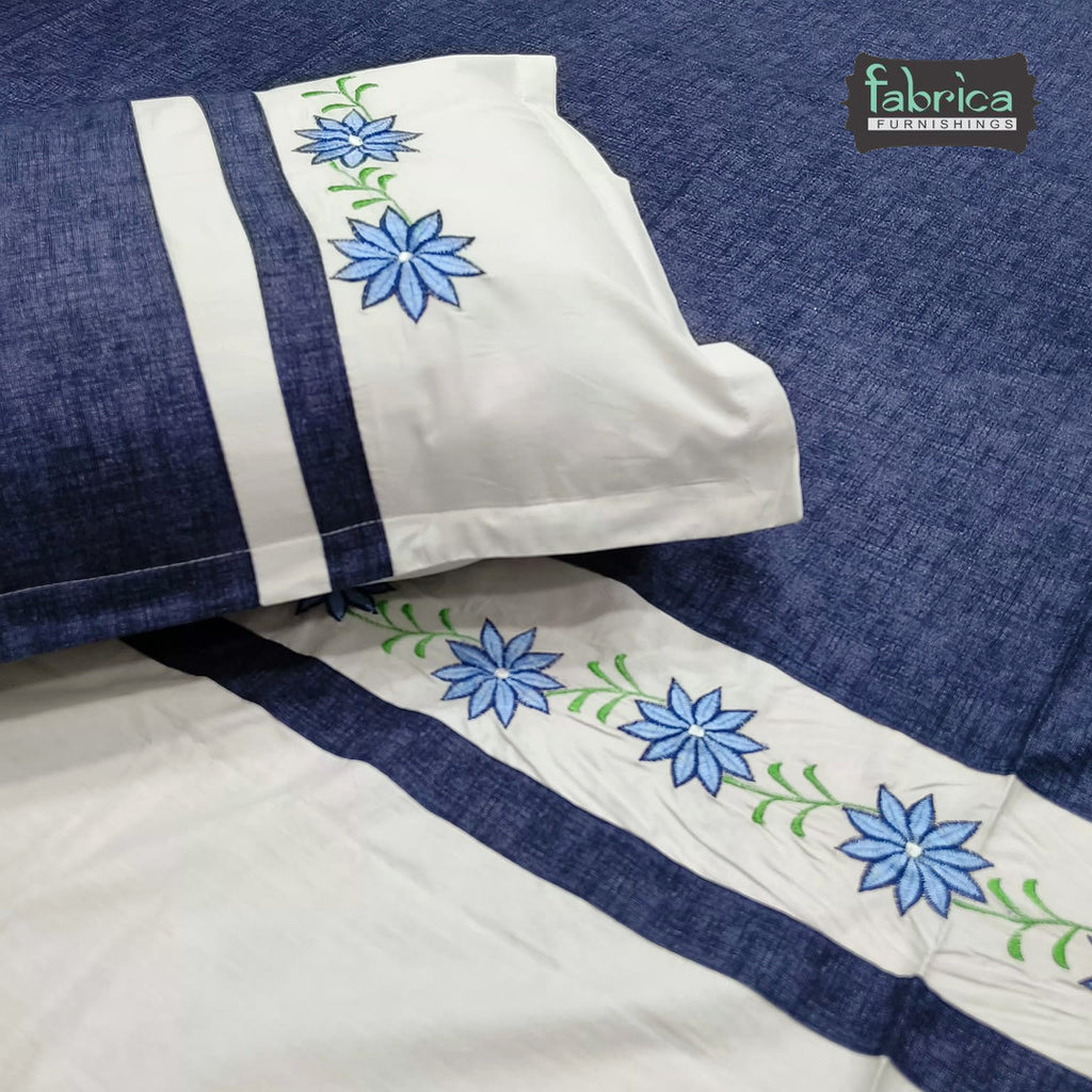 Shahi Karigari Pure Cotton Designer King-Size Embroidered Bedsheet