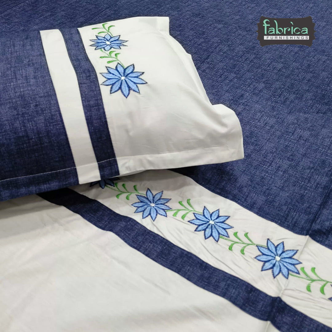 Shahi Karigari Pure Cotton Designer King-Size Embroidered Bedsheet