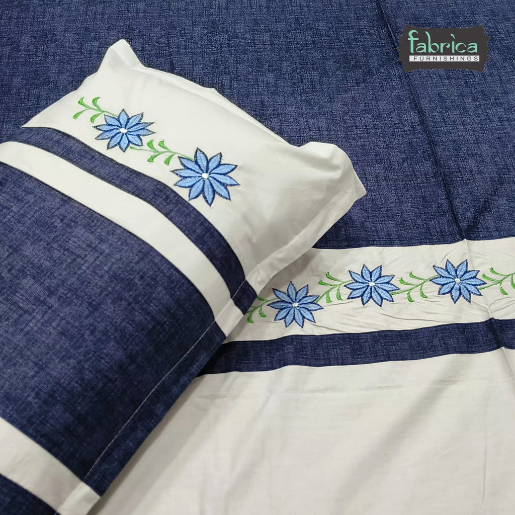 Shahi Karigari Pure Cotton Designer King-Size Embroidered Bedsheet