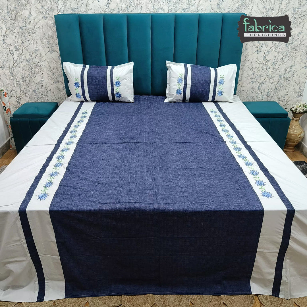 Shahi Karigari Pure Cotton Designer King-Size Embroidered Bedsheet