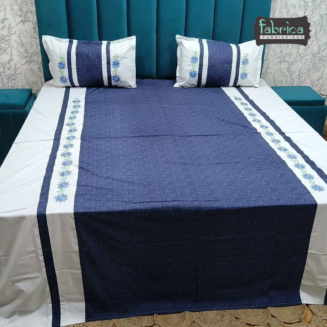 Shahi Karigari Pure Cotton Designer King-Size Embroidered Bedsheet