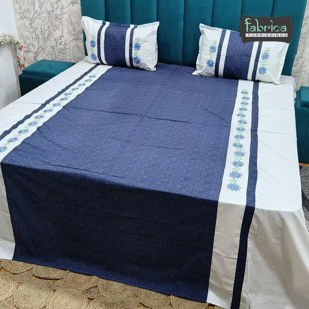 Shahi Karigari Pure Cotton Designer King-Size Embroidered Bedsheet