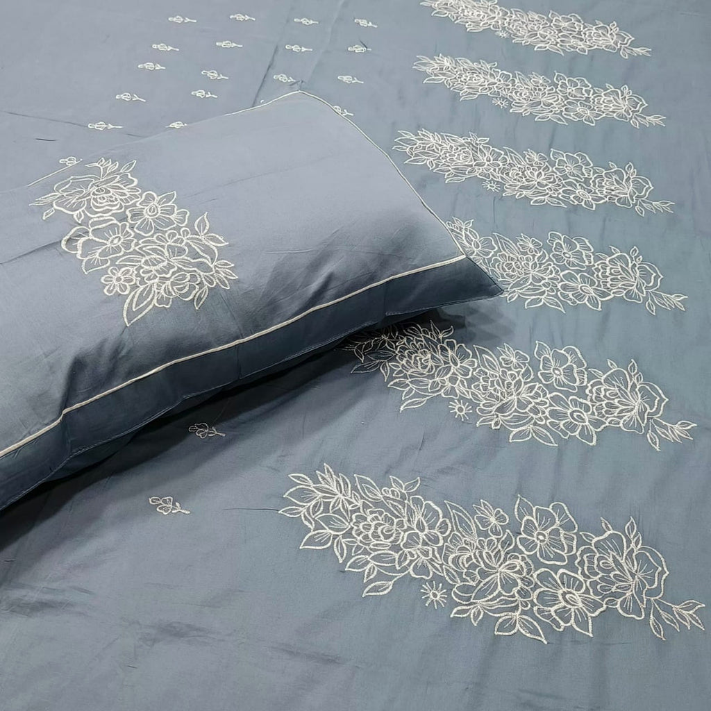 Shahi Karigari Premium Pure Cotton Designer King-Size Beige Multicolor Floral Embroidered Bedsheet