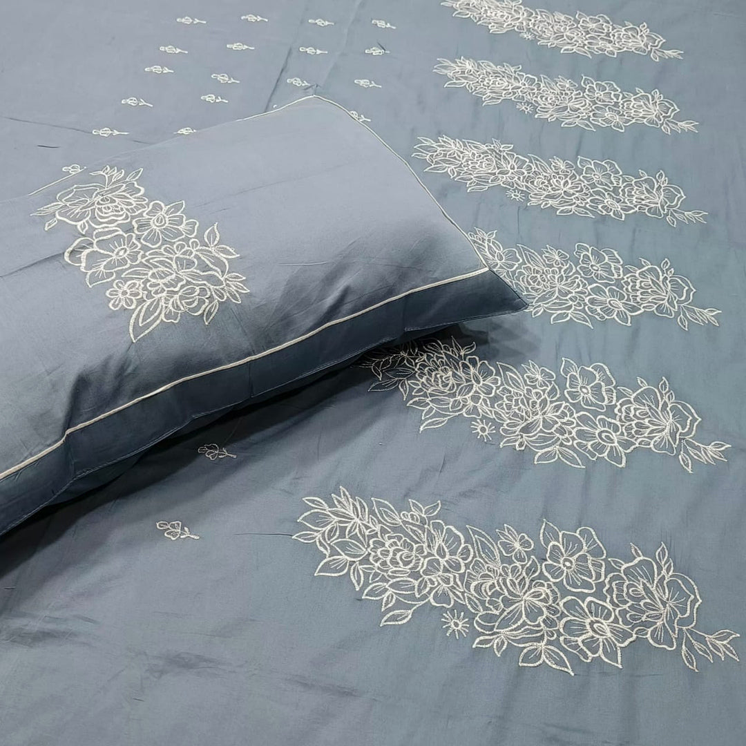 Shahi Karigari Premium Pure Cotton Designer King-Size Beige Multicolor Floral Embroidered Bedsheet