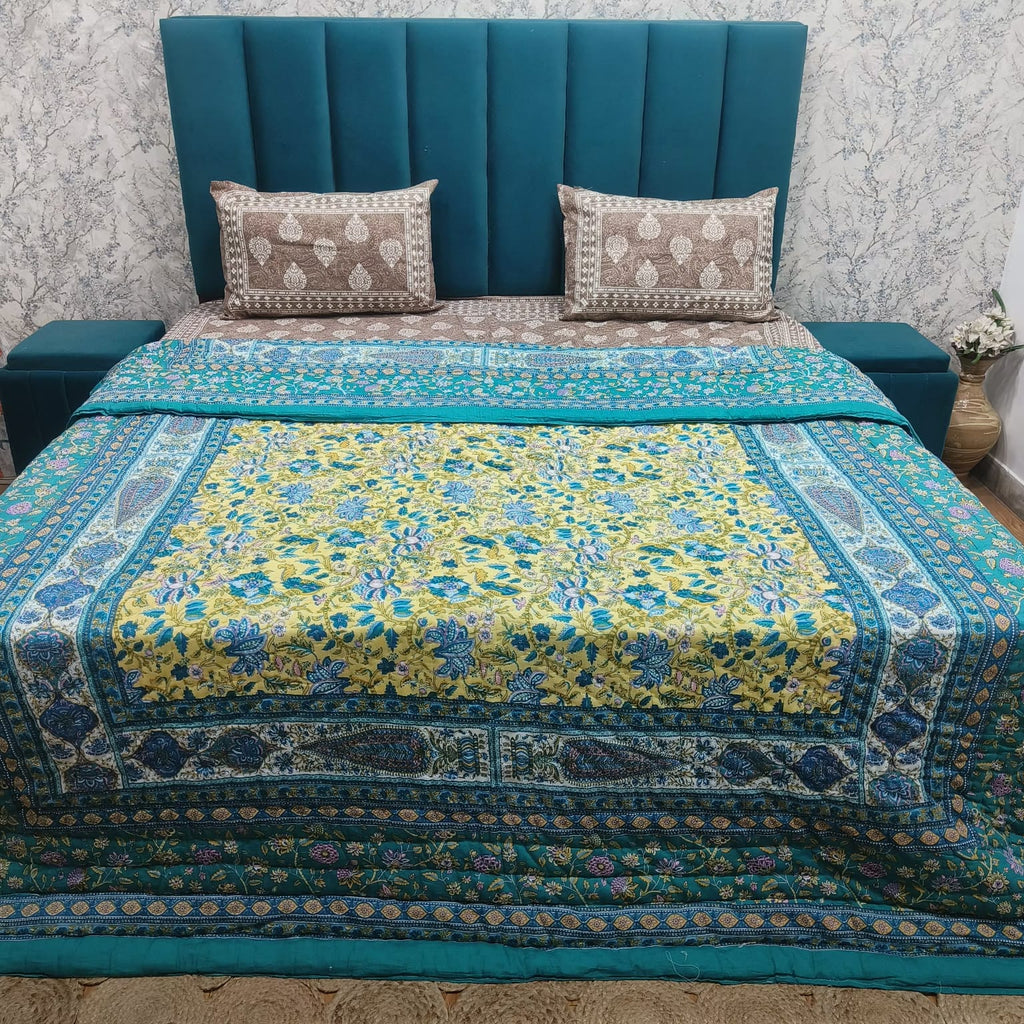 Pink Mahal Royal Floral Printed Pure Mul Mul Cotton Double Bed Quilt