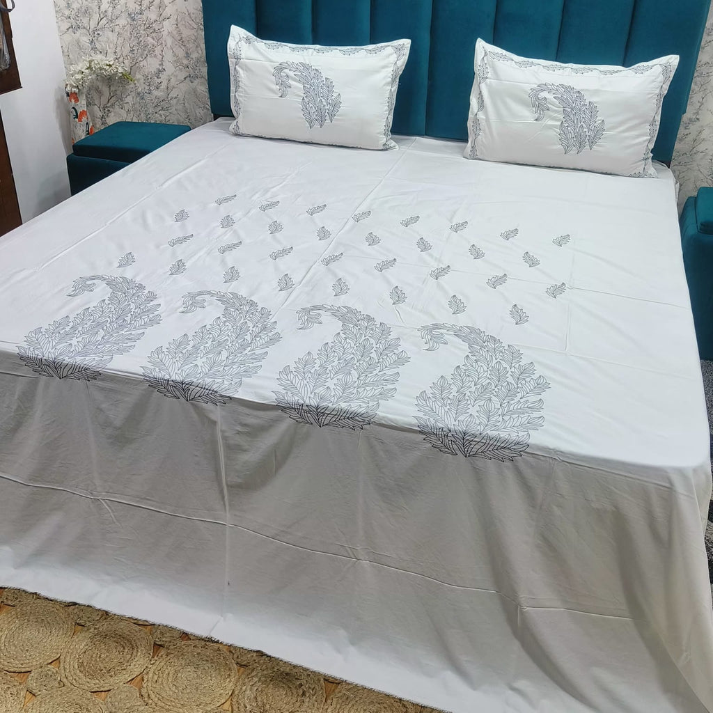 Roselyn White Floral Embroidered Pure Cotton King-Size Bedsheet