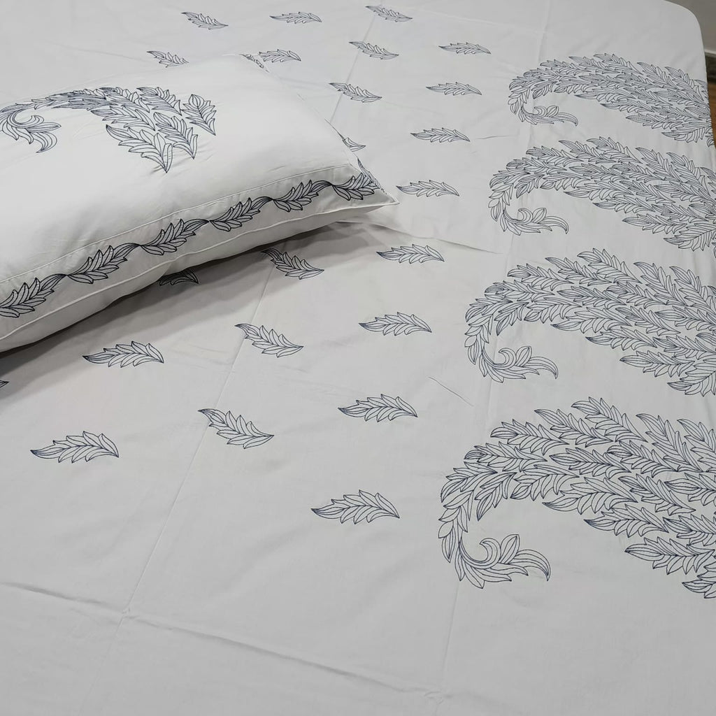 Roselyn White Floral Embroidered Pure Cotton King-Size Bedsheet