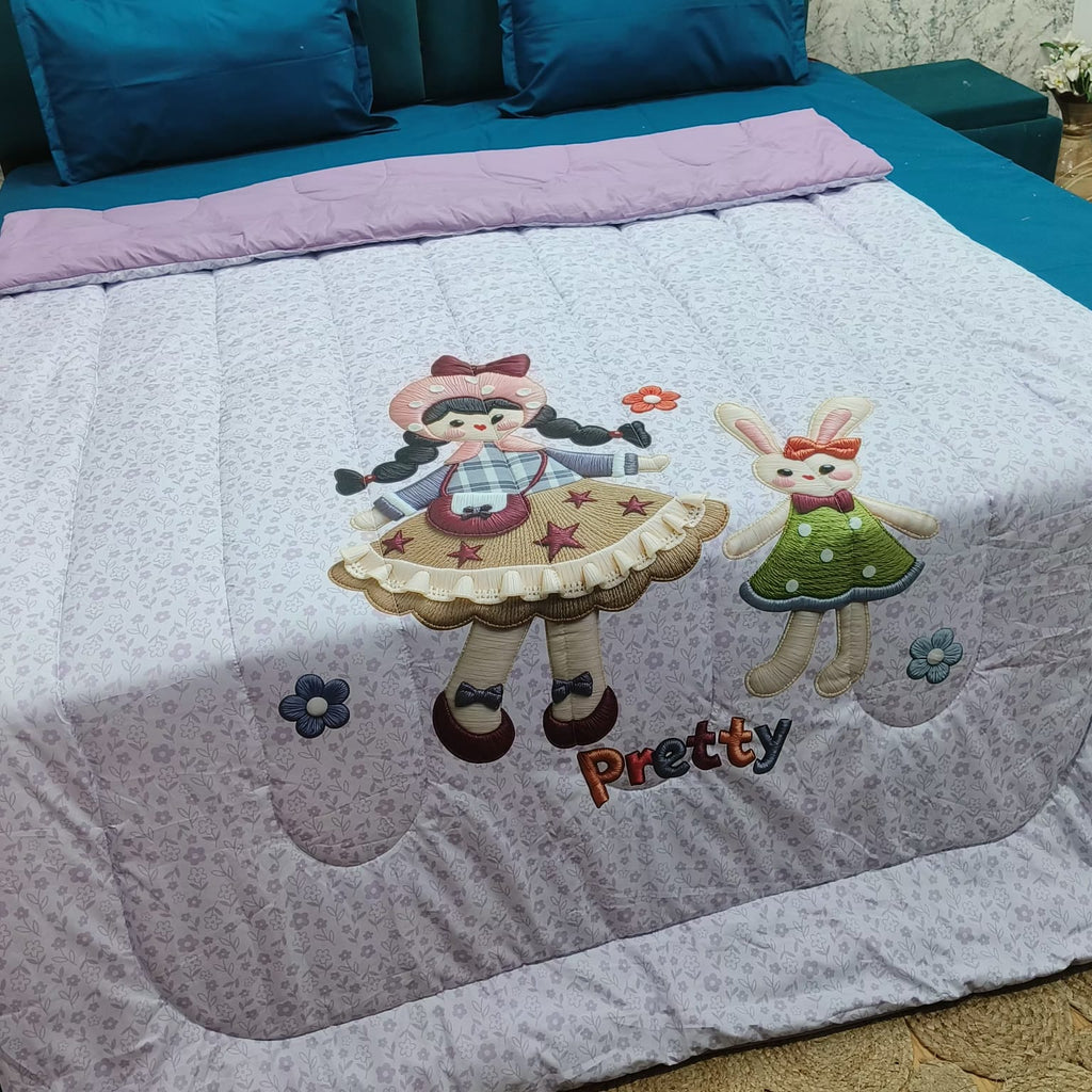 Giigle Kids Pretty Doll & Bunny Printed Imported Cotton Comforter