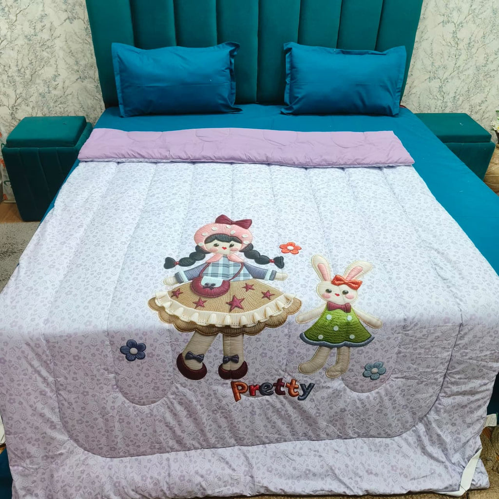 Giigle Kids Pretty Doll & Bunny Printed Imported Cotton Comforter