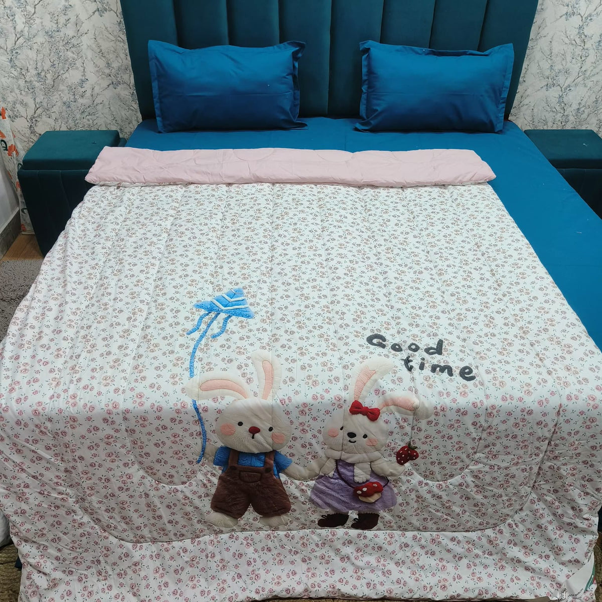Giigle Kids Good Time Bunny Printed Imported Cotton Comforter