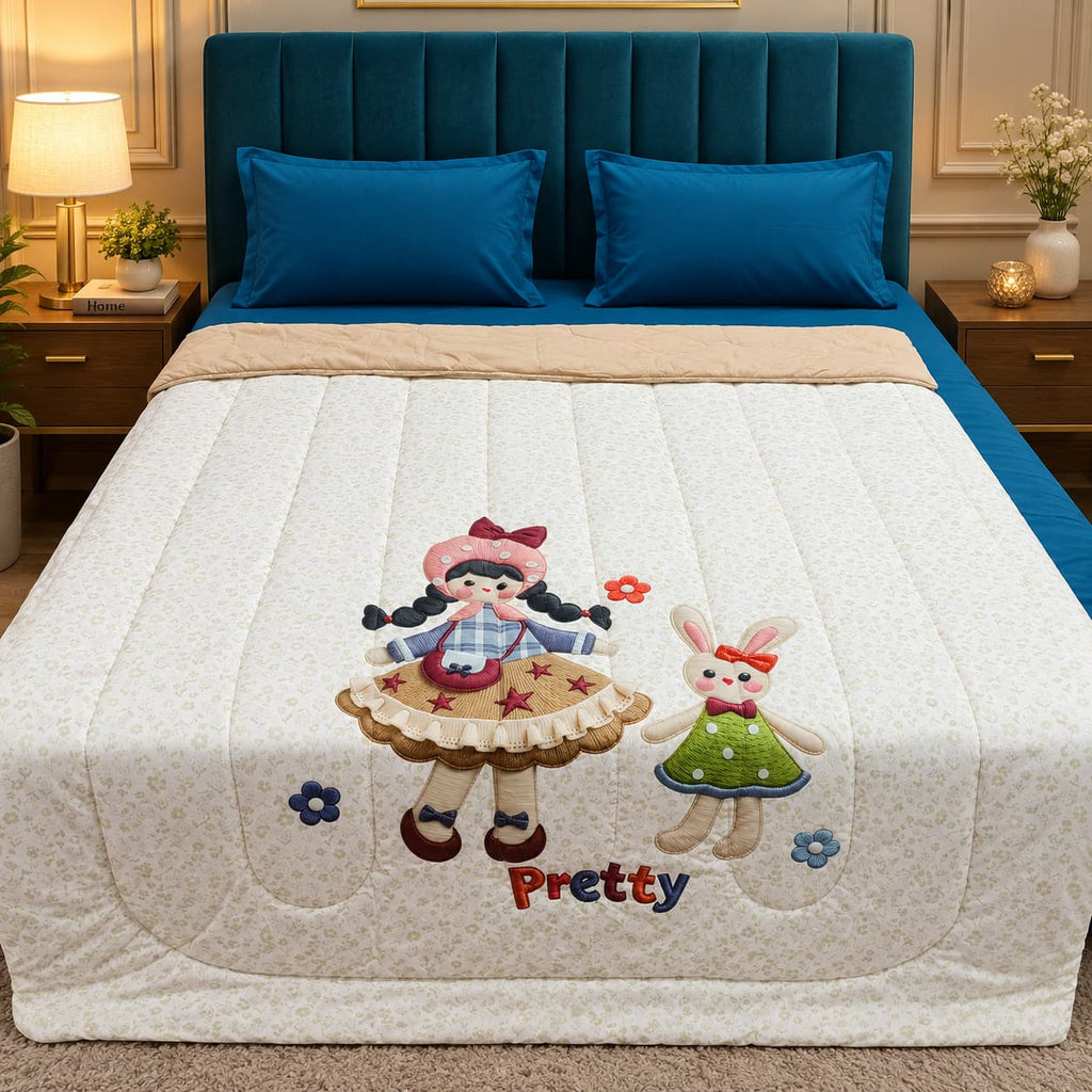 Giigle Kids Pretty Doll & Bunny Printed Imported Cotton Comforter