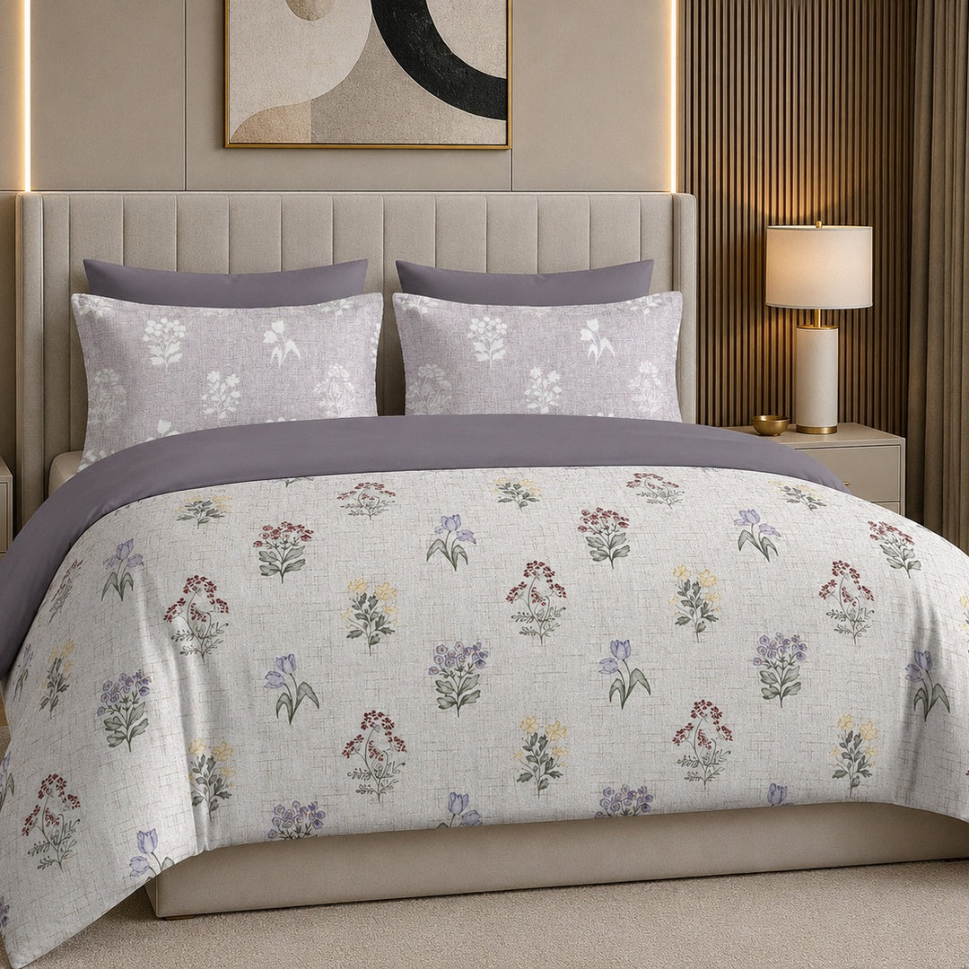 Tana Bana Premium Ivory & Multicolor Floral Botanical Printed Pure Cotton King Size Bedsheet Set