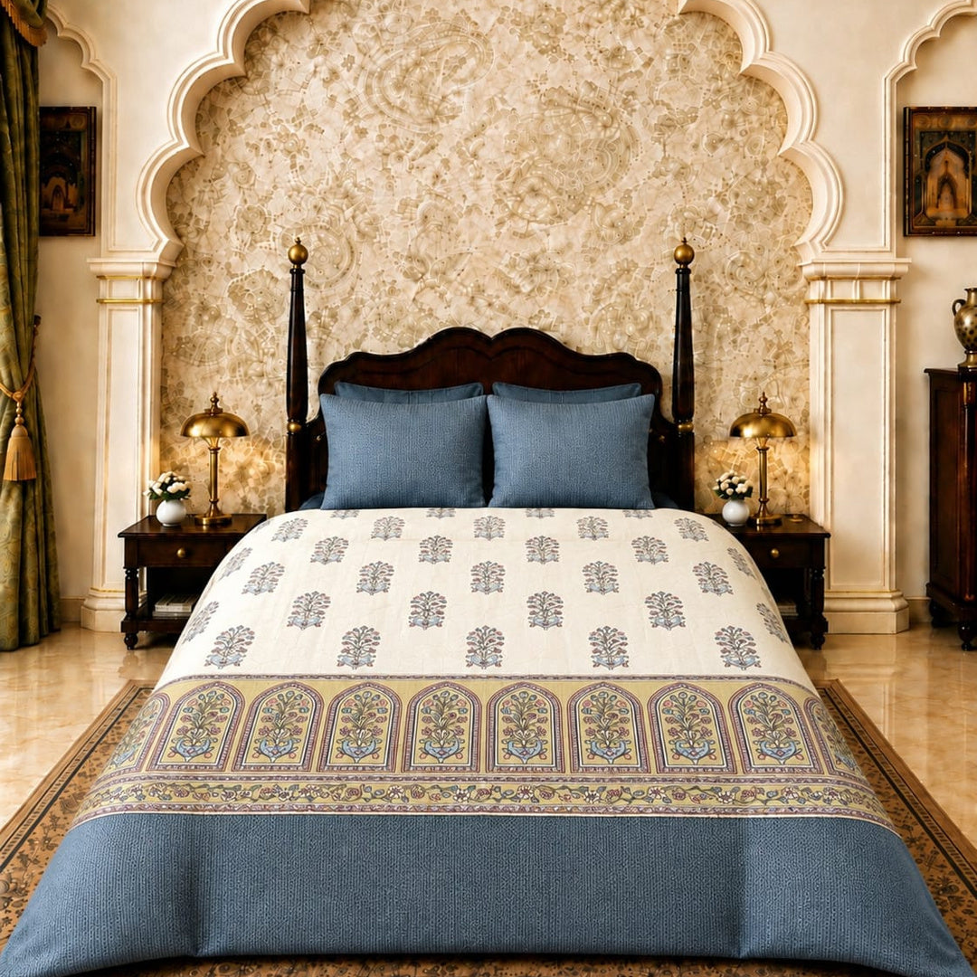 Artistry of India Premium Maroon & Ivory Floral Printed Pure Cotton King Size Bedsheet Set
