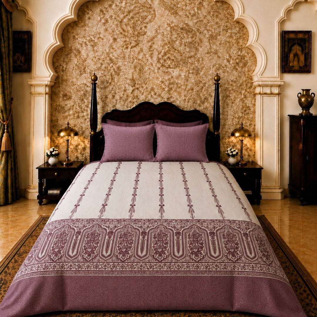 Artistry of India Premium Dusty Rose & Ivory Printed Pure Cotton King Size Bedsheet Set