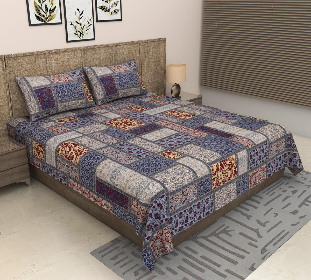 Sitara Handblock Designer Printed Premium Pure Cotton Kingsize Bed Sheets