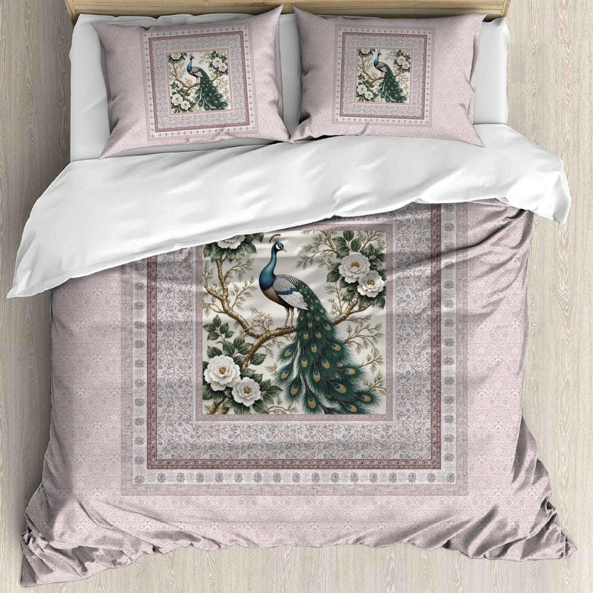 Digital Raga Premium Pink & Peacock Floral Printed King-Size (400 TC) Pure Cotton Bedsheet