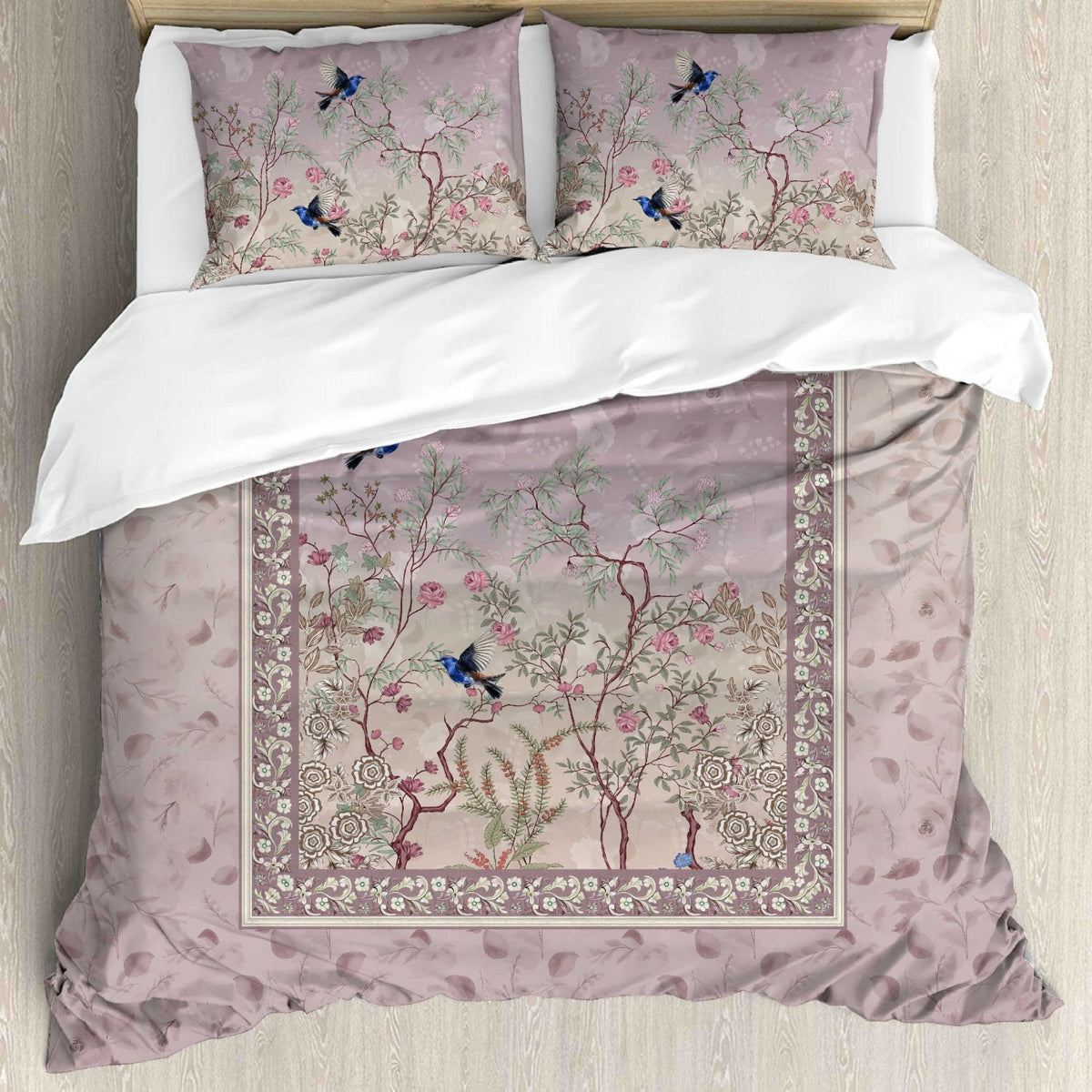 Digital Raga Premium Mauve & Pink Floral Printed King-Size (400 TC) Pure Cotton Bedsheet