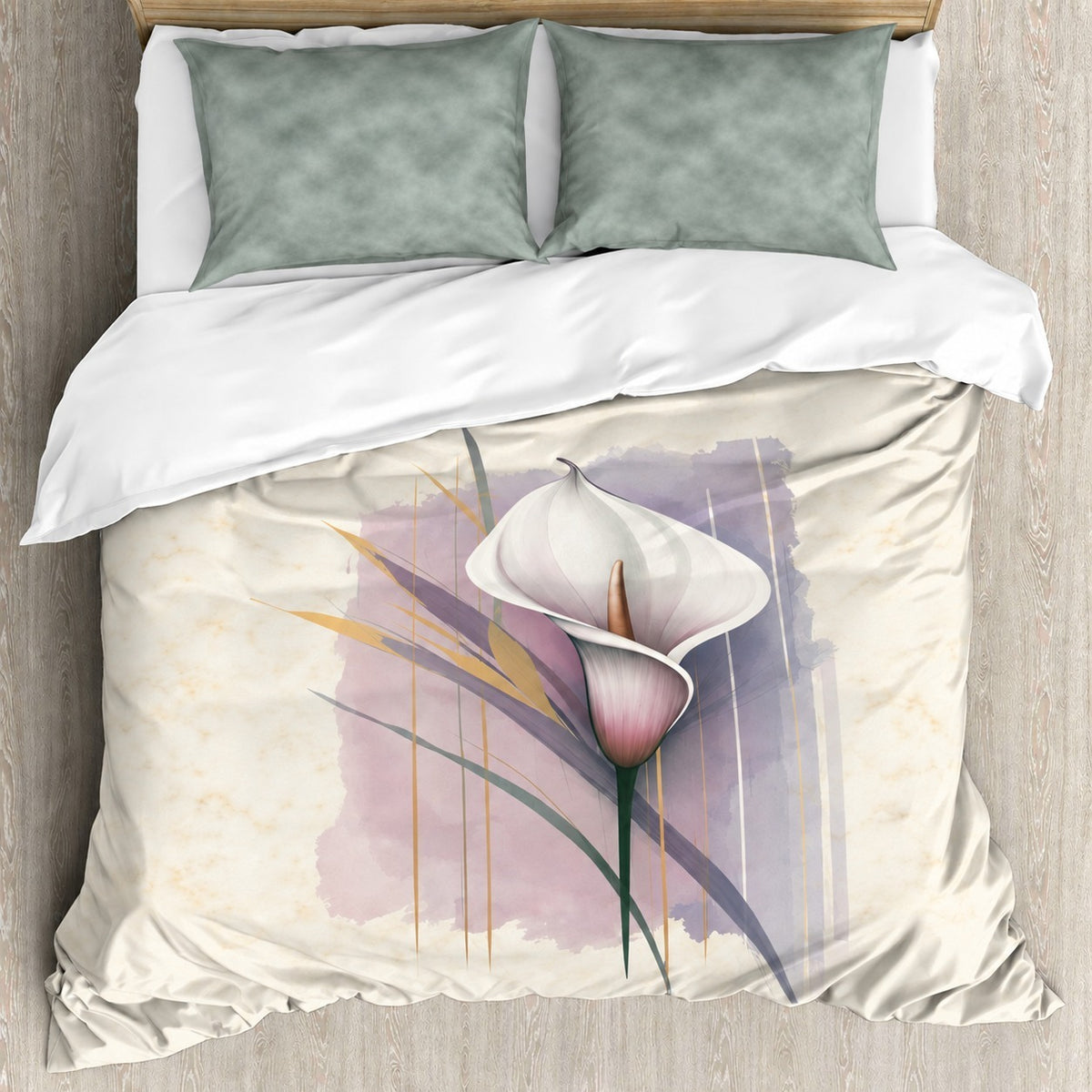 Digital Raga Premium Ivory & Sage Green Floral Printed King-Size (400 TC) Pure Cotton Bedsheet