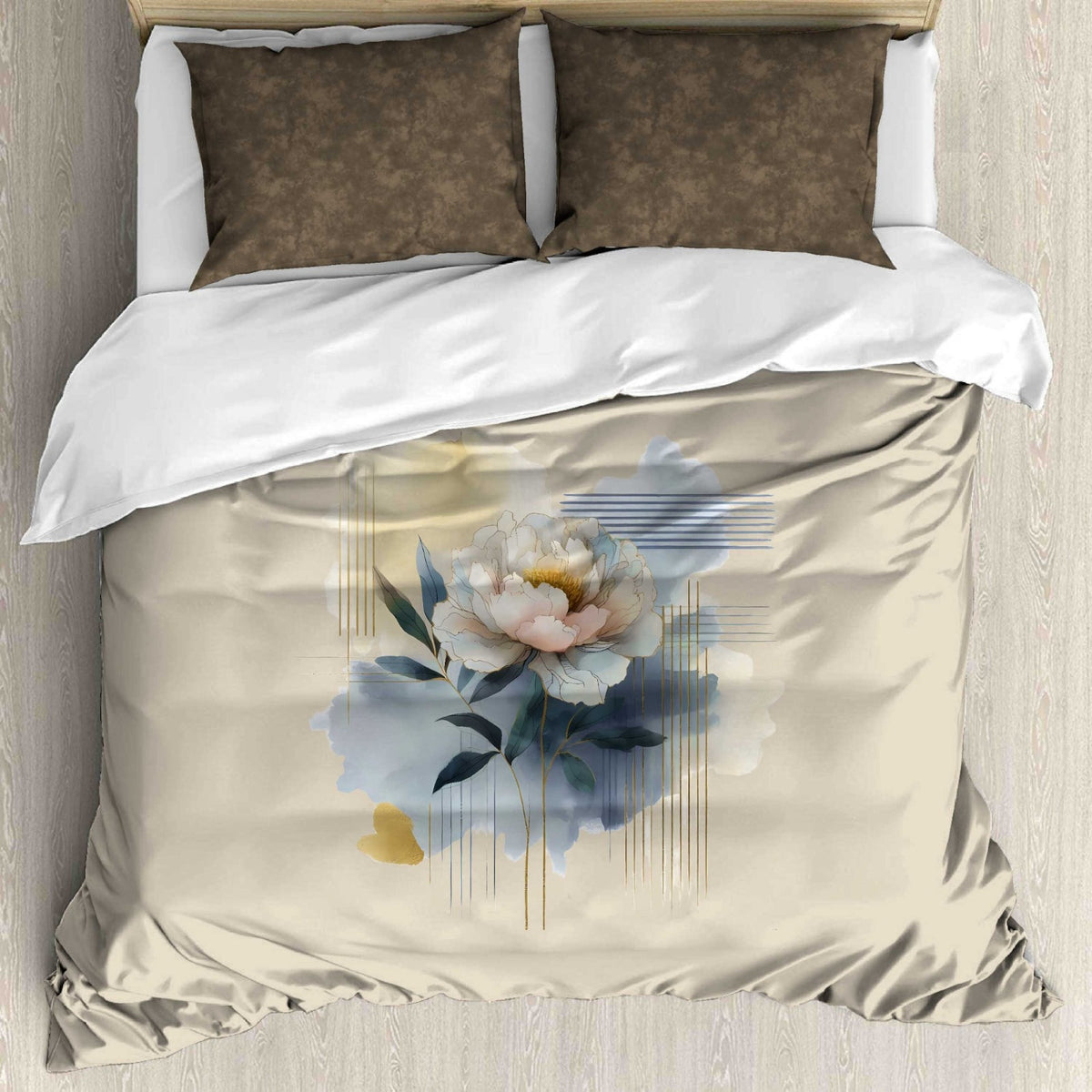 Digital Raga Premium Beige & Blue Floral Printed King-Size (400 TC) Pure Cotton Bedsheet