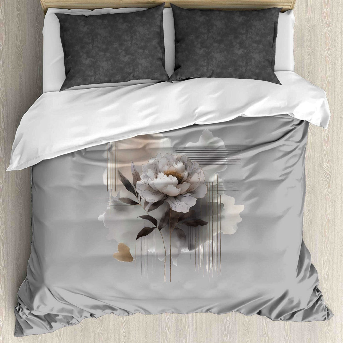 Digital Raga Premium Grey & White Floral Printed King-Size (400 TC) Pure Cotton Bedsheet