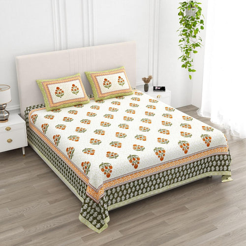 Anarkali Handblock Printed Pure Cotton King Size Bedsheet Set