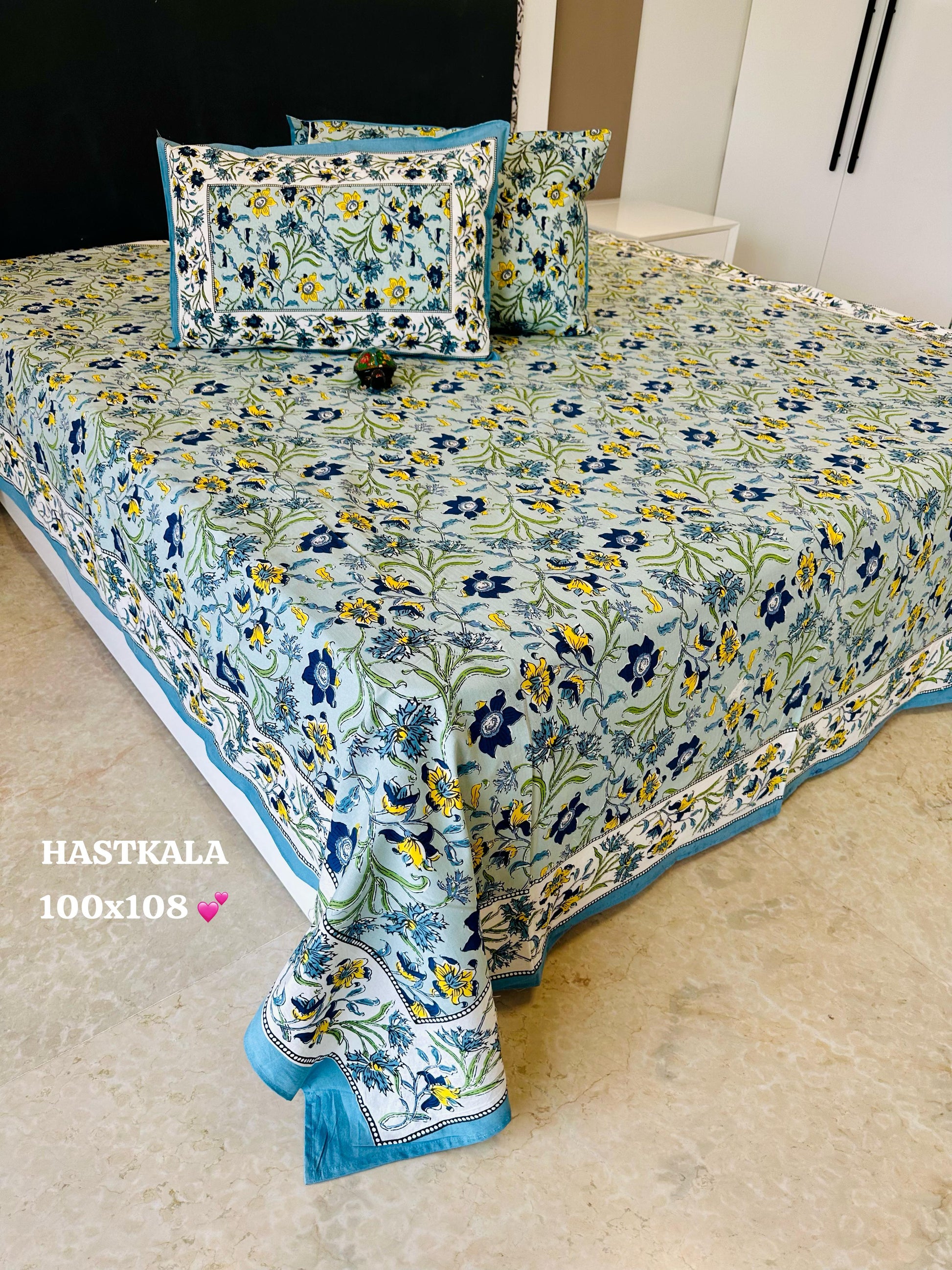Hastkala Printed  Premium Pure Cotton King size Bed Sheets