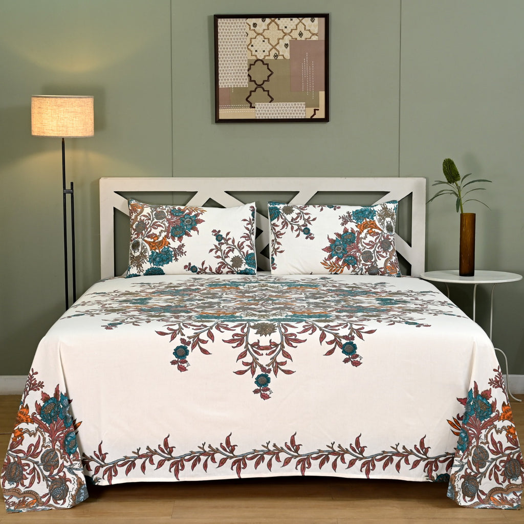 Mughal Utsav Printed Pure Cotton King Size Bedsheet