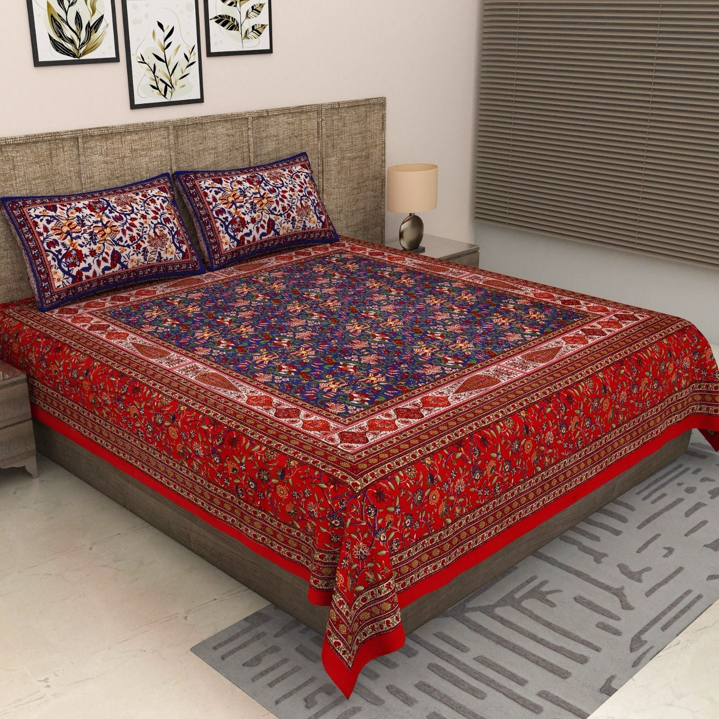 Sitara Handblock Designer Printed Premium Pure Cotton Kingsize Bed Sheets