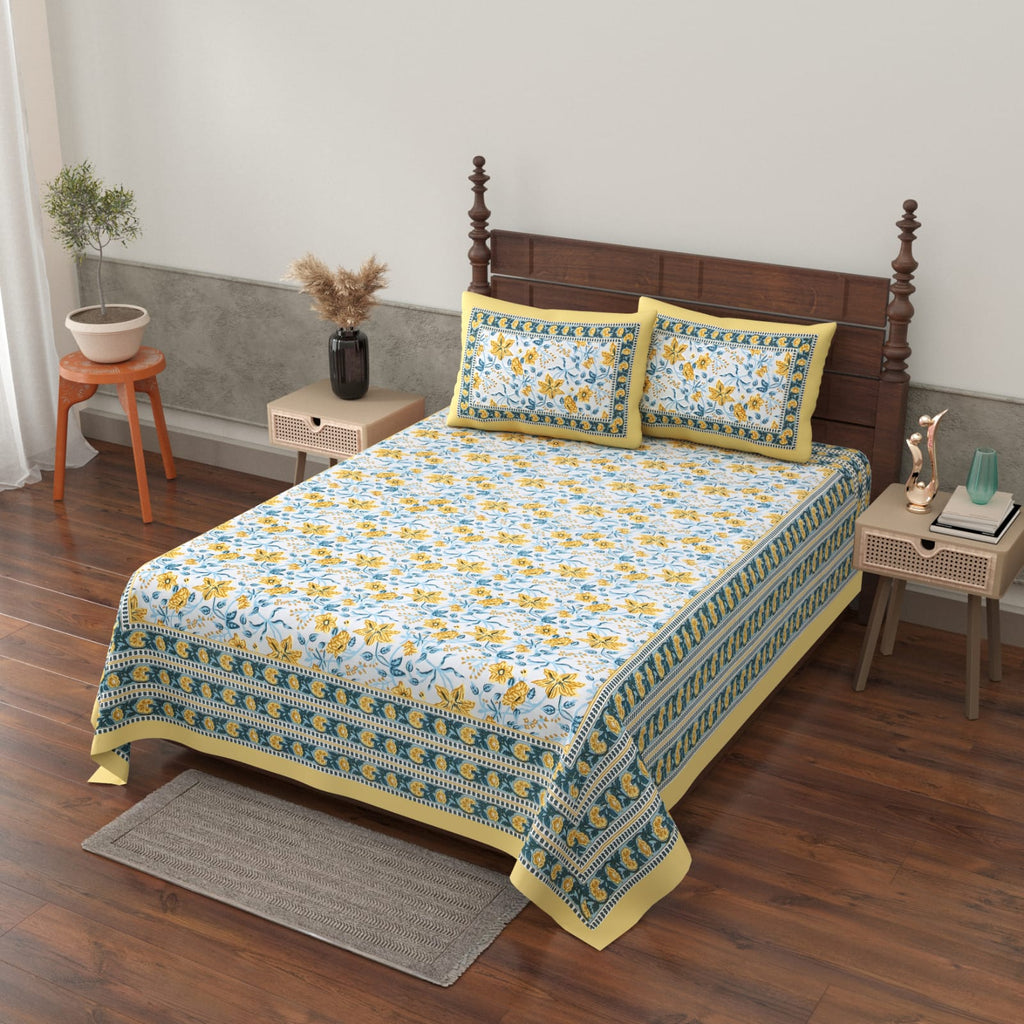 Gulbahar Single bed Pure Cotton Bedsheet with 2 pillow Covers