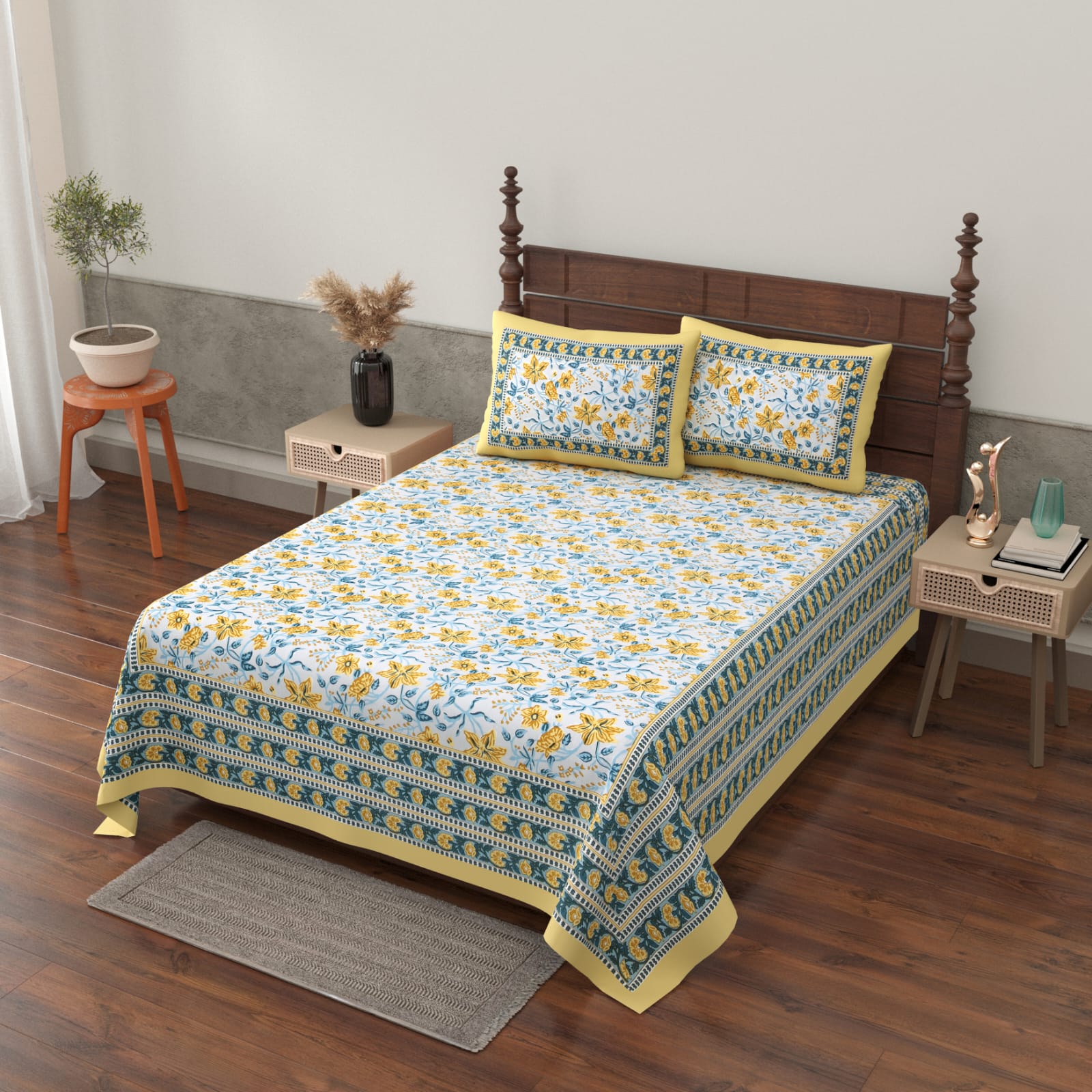 Gulbahar Single bed Pure Cotton Bedsheet with 2 pillow Covers