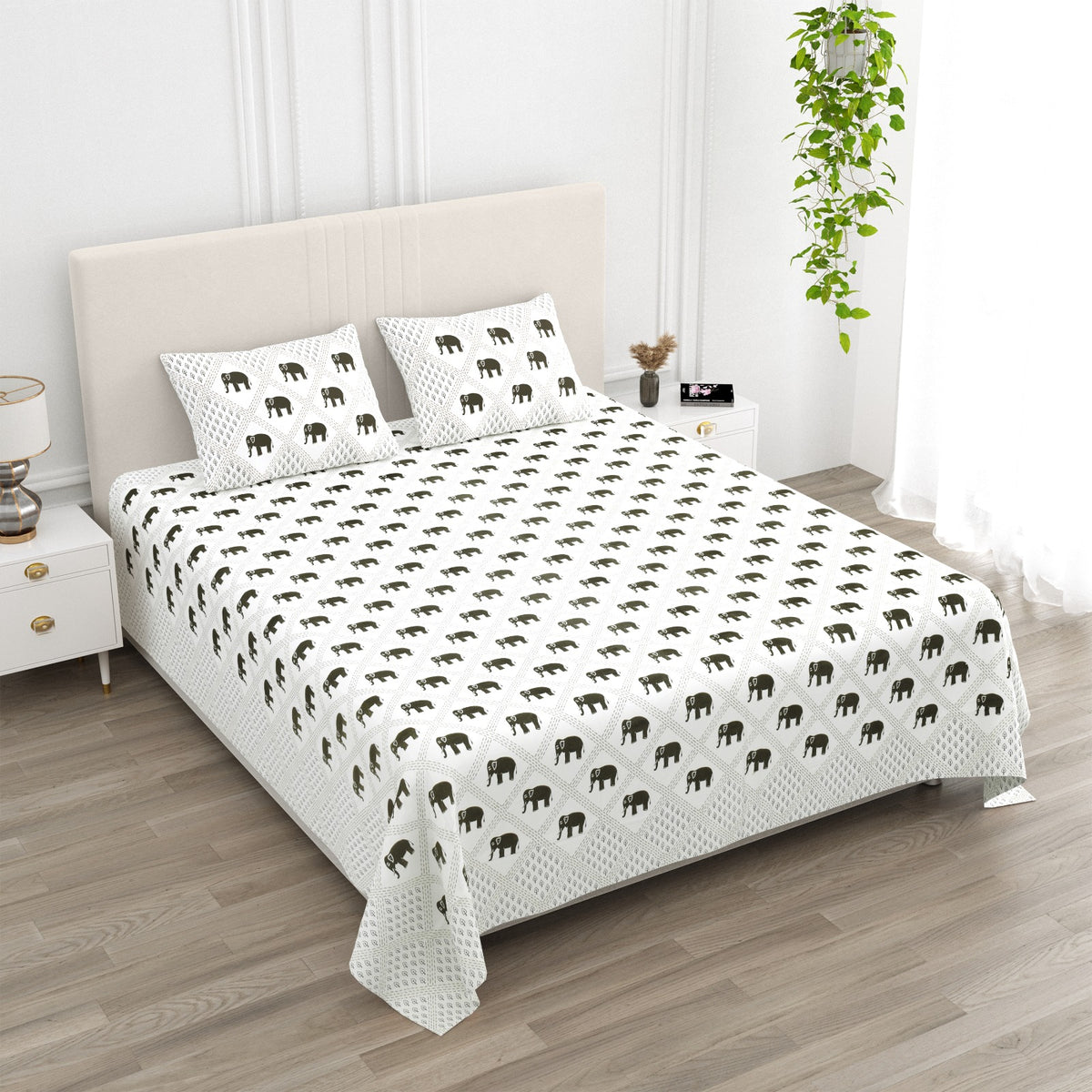 Anarkali Handblock Printed Pure Cotton King Size Bedsheet Set