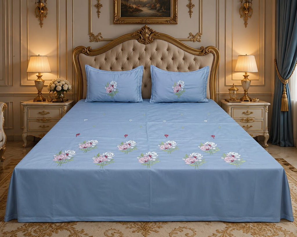 Shahi karigari Pure Cotton Designer Kingsize Embroidered Bedsheet