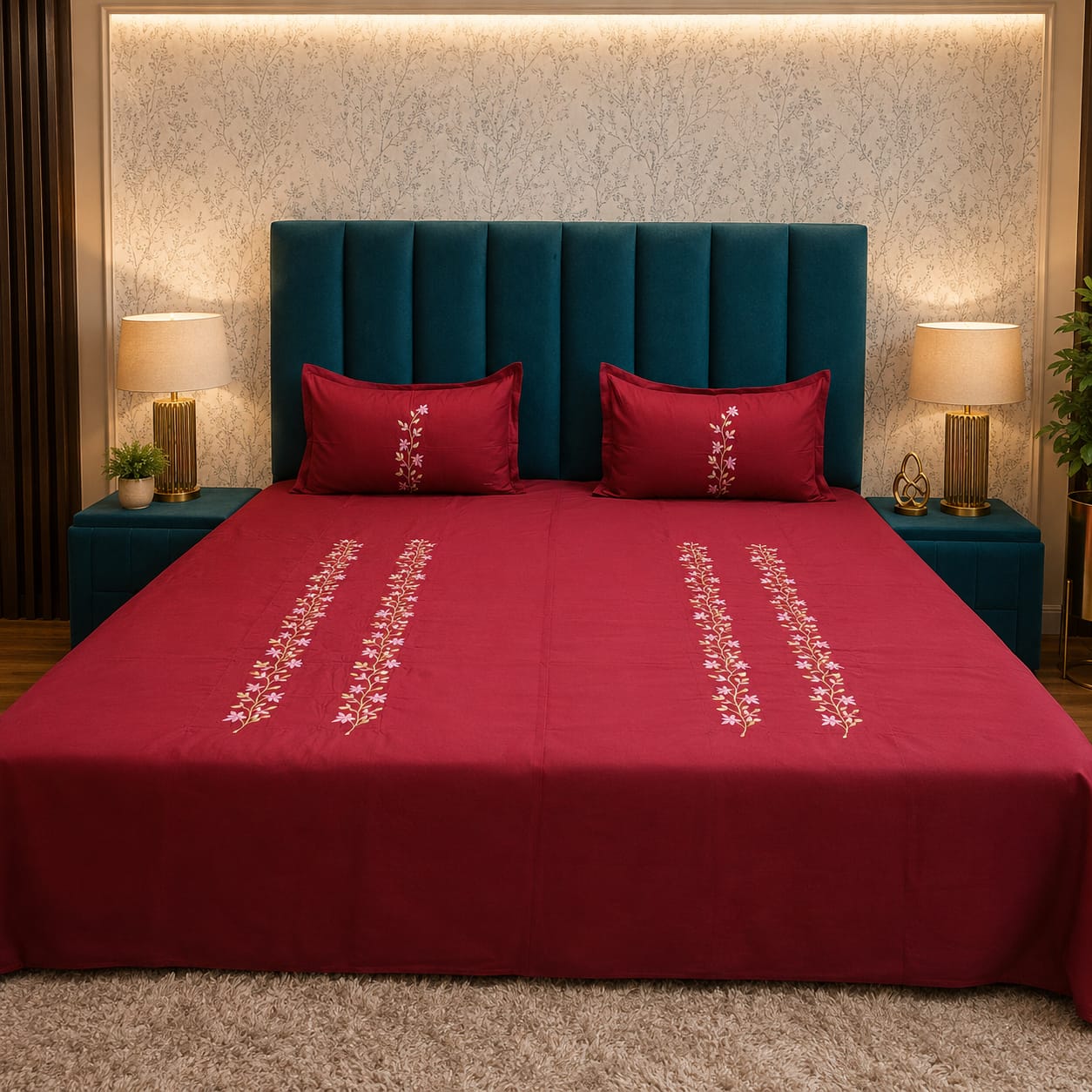 Shahi karigari Pure Cotton Designer Kingsize Embroidered Bedsheet