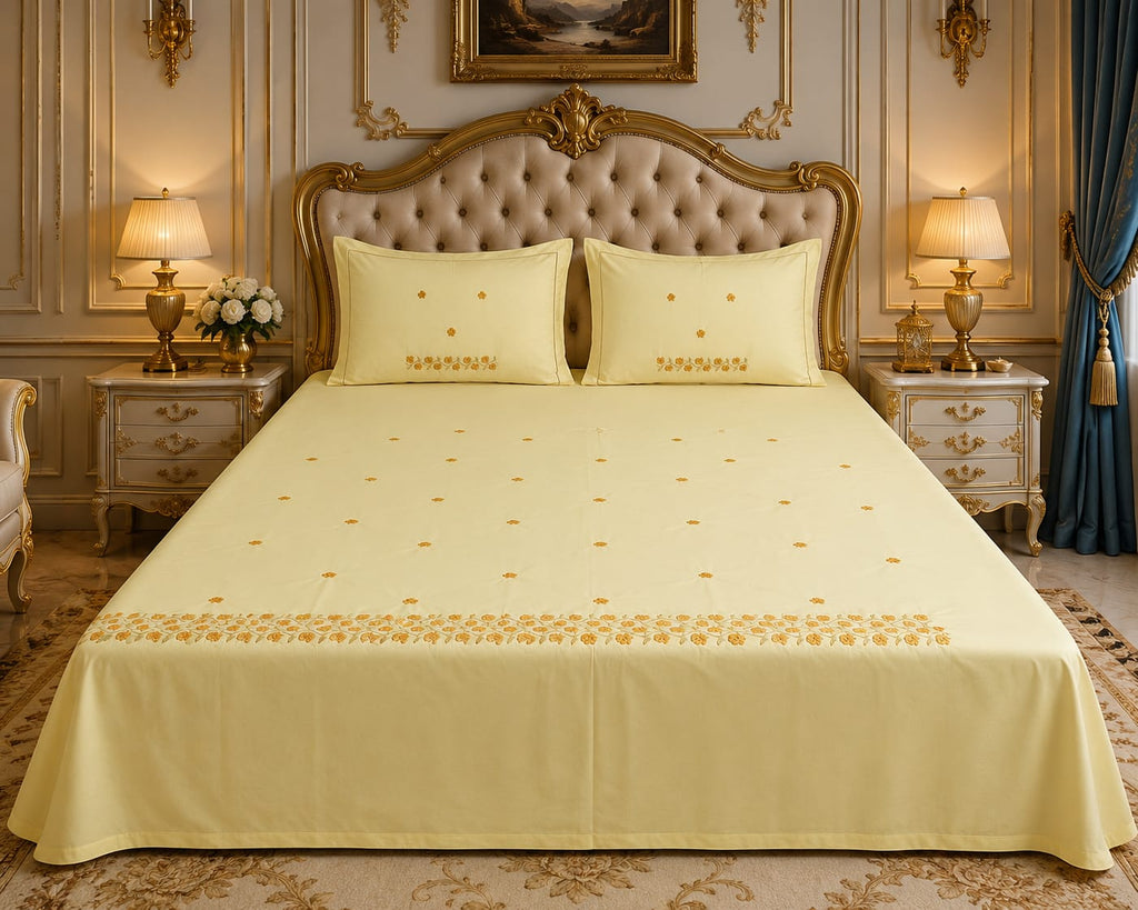 Artistic Thread Work Pure Cotton King Size Embroidered Bedsheet