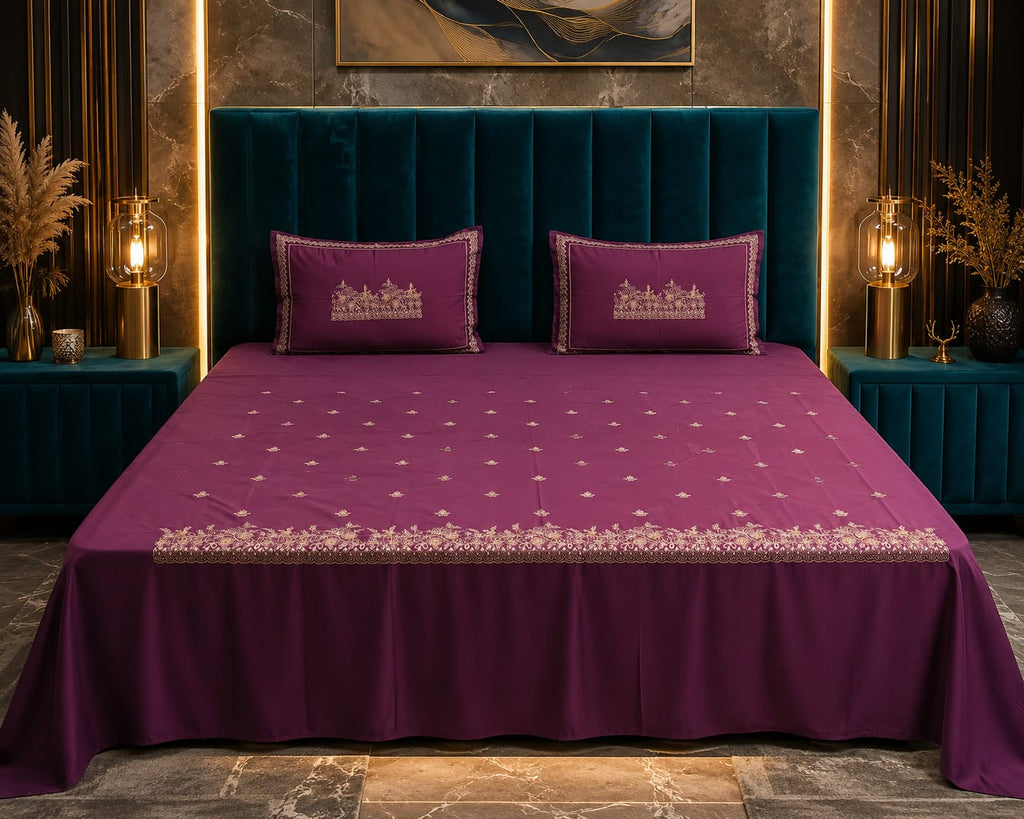 Artistic Thread Work Pure Cotton King Size Embroidered Bedsheet