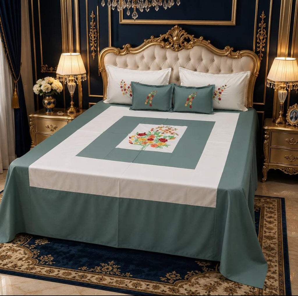 Fabby Royal Designer Embroider king Size Bed Sheets Cum Bedcover 5 Pcs Set
