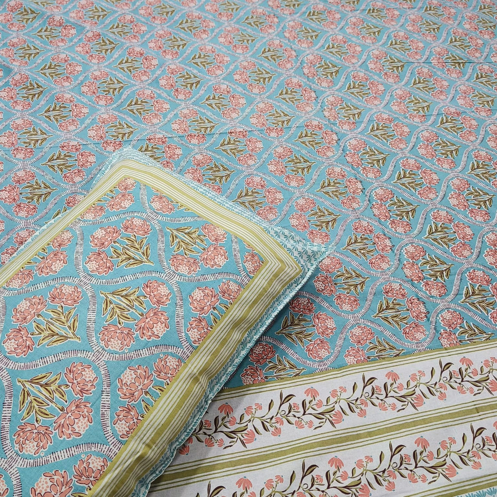 Gulbahar Single bed Pure Cotton Bedsheet with 2 pillow Covers