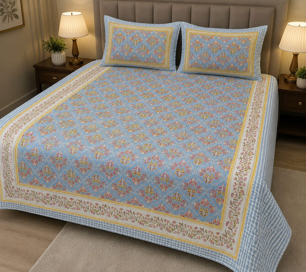 Gulbahar Single bed Pure Cotton Bedsheet with 2 pillow Covers
