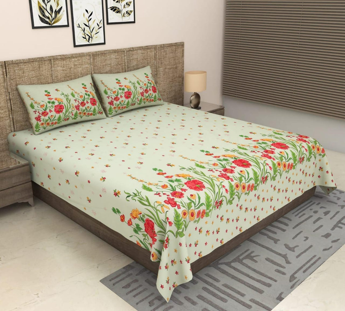 Sitara Handblock Designer Printed Premium Pure Cotton Kingsize Bed Sheets