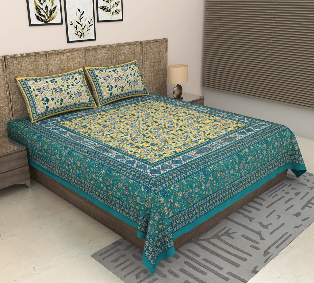 Sitara Handblock Designer Printed Premium Pure Cotton Kingsize Bed Sheets