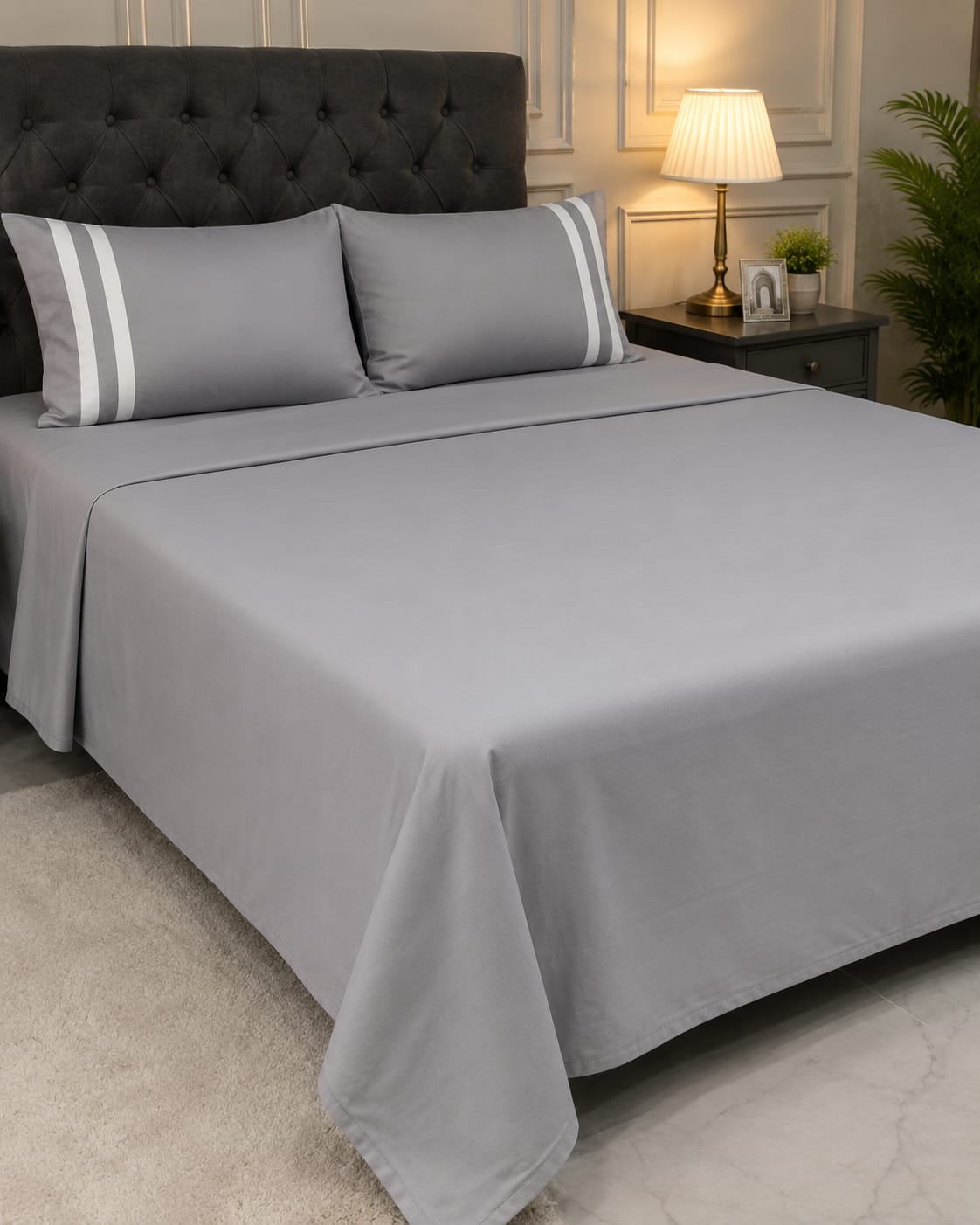 Premium Solid Gray King Size Cotton Bedsheet with 2 Pillow Covers