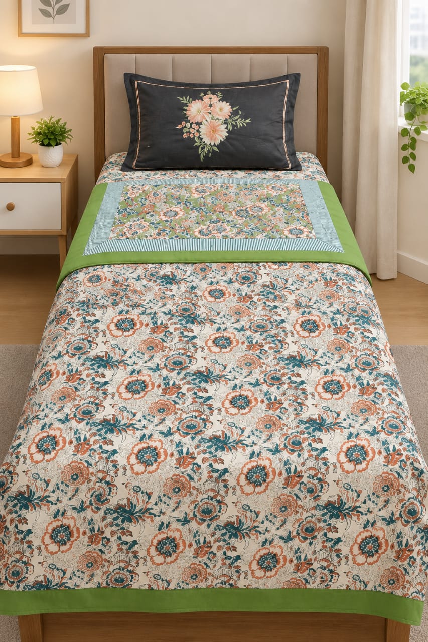 Elora Luxury Floral Printed Single Bed Pure Mul Cotton AC Quilt (1 Pc)