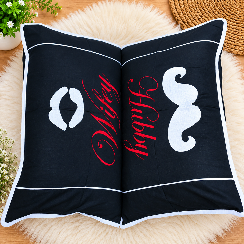Soulmates Embroidered Pure Cotton Pillow Covers Only