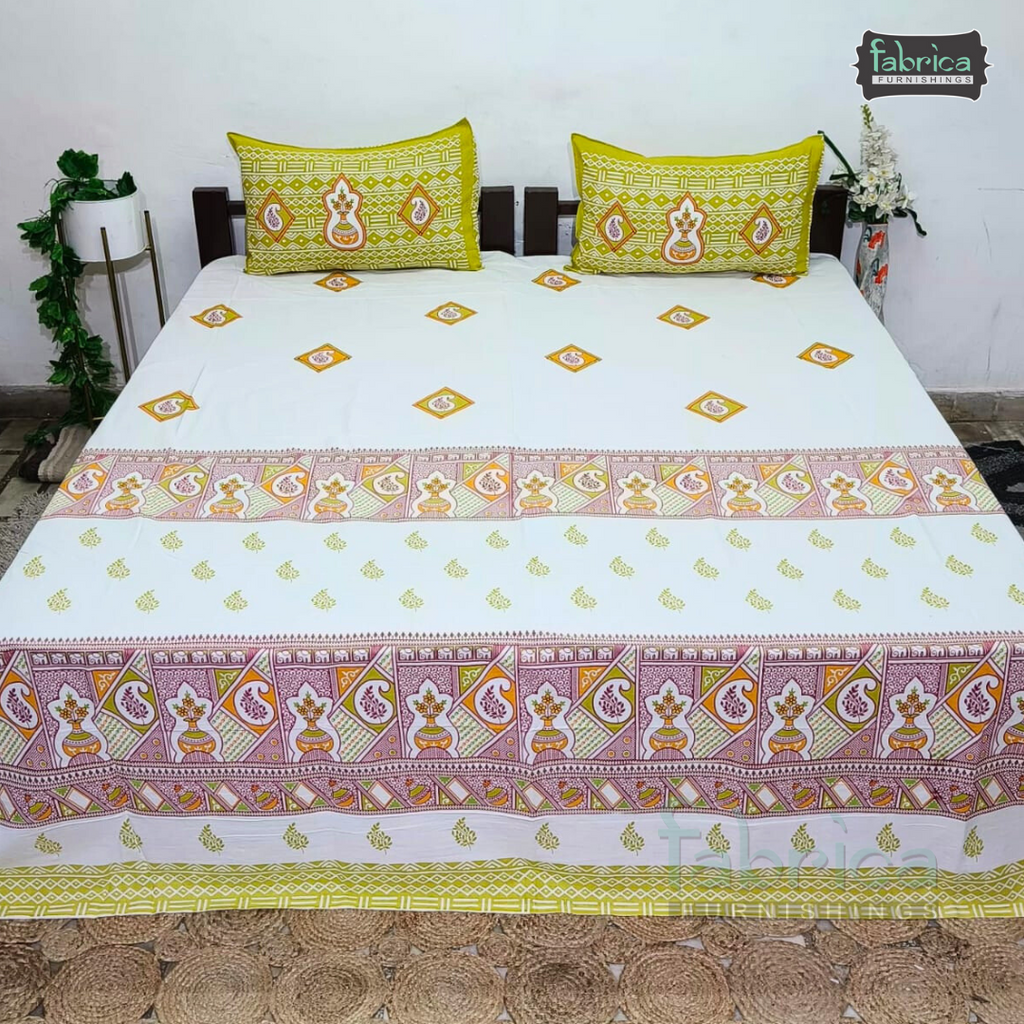 Gulmohar Printed Premium Pure Cotton King size Bed Sheets