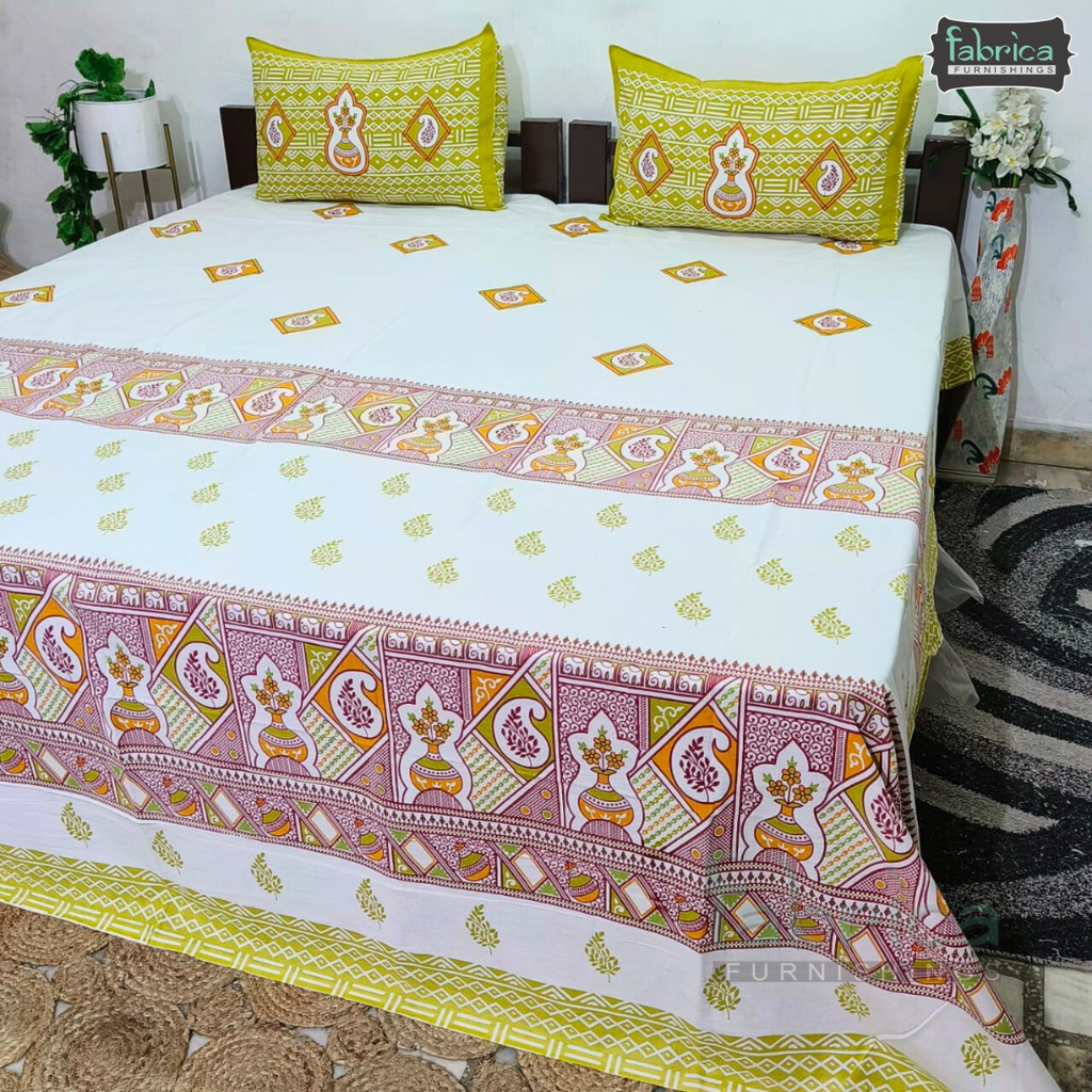 Gulmohar Printed Premium Pure Cotton King size Bed Sheets