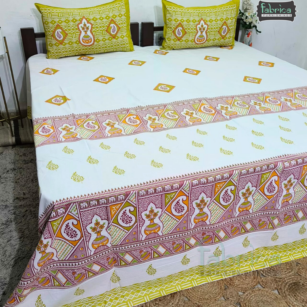 Gulmohar Printed Premium Pure Cotton King size Bed Sheets