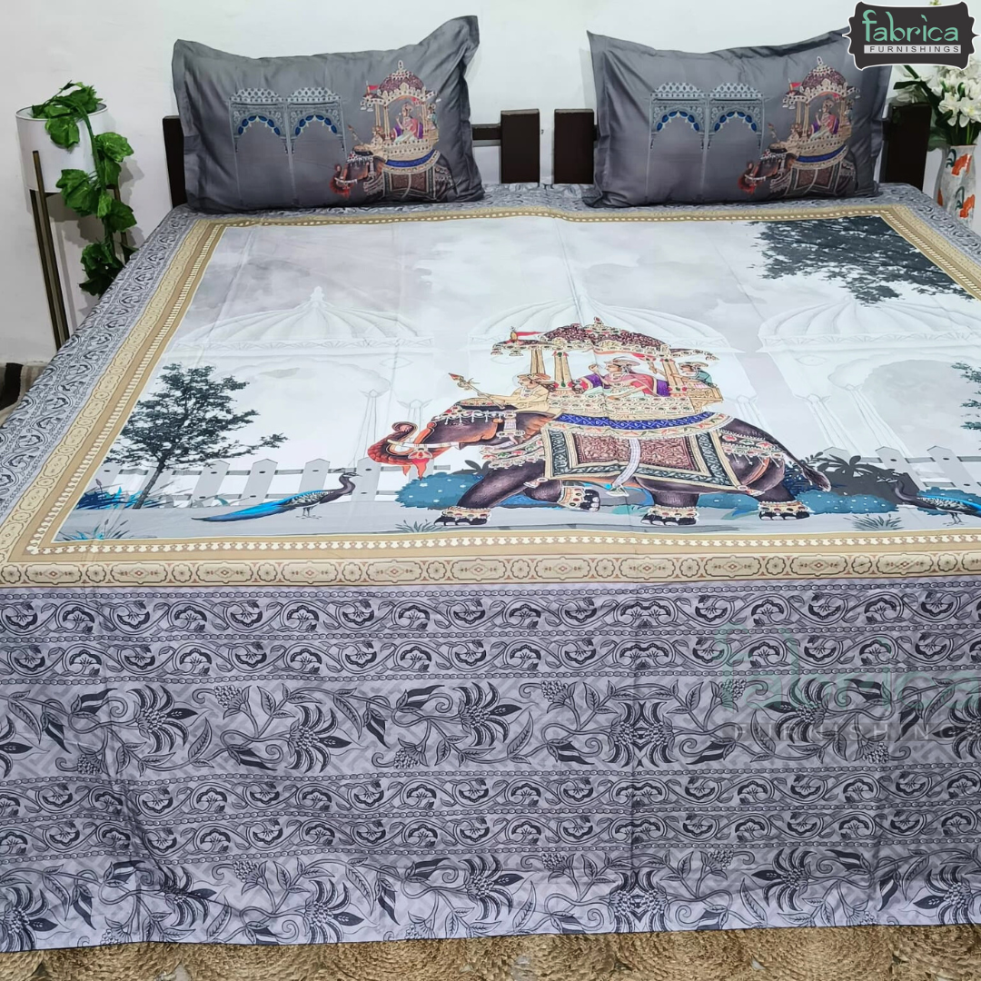 Digital Raga Printed King Size Pure Cotton Bedsheet (400 Tc)